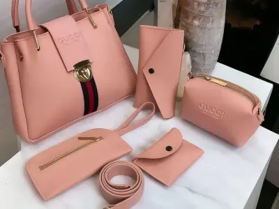 Maroon 5 Pc  Rexine Handbag Set for Girls  ( Black Brown Blue Peach Colour Available ) - photo 2