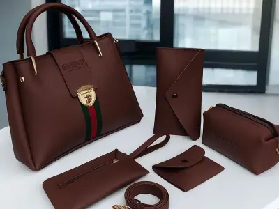Maroon 5 Pc  Rexine Handbag Set for Girls  ( Black Brown Blue Peach Colour Available ) - photo 3