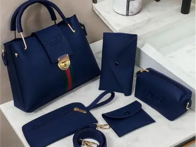 Maroon 5 Pc  Rexine Handbag Set for Girls  ( Black Brown Blue Peach Colour Available ) - photo 4