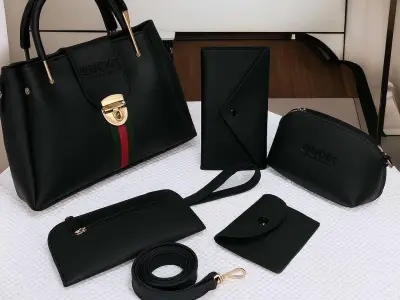 Maroon 5 Pc  Rexine Handbag Set for Girls  ( Black Brown Blue Peach Colour Available ) - photo 5