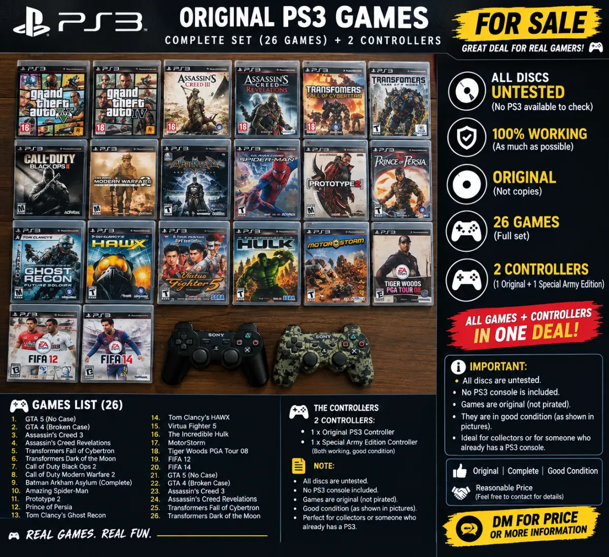 🔥 PS3 MEGA GAME COLLECTION – 26 ORIGINAL GAMES + 2 CONTROLLERS 🎮 | GTA, COD, B