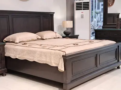 Brand New Queen Size Walnut Wood Bed – Never Used