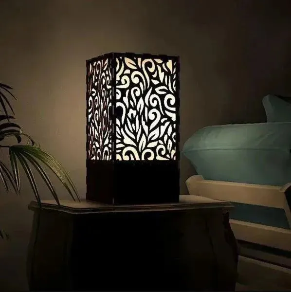 MDF Side Table Lamp with Laser Cut Floral Design