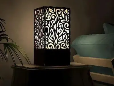 Wooden Side Table Lamp with Laser Cut Floral Design - photo 1