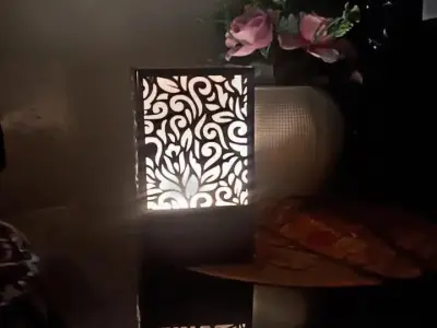 Wooden Side Table Lamp with Laser Cut Floral Design - photo 3