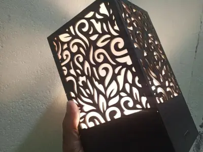 Wooden Side Table Lamp with Laser Cut Floral Design - photo 4