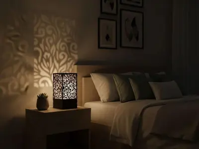 Wooden Side Table Lamp with Laser Cut Floral Design - photo 5