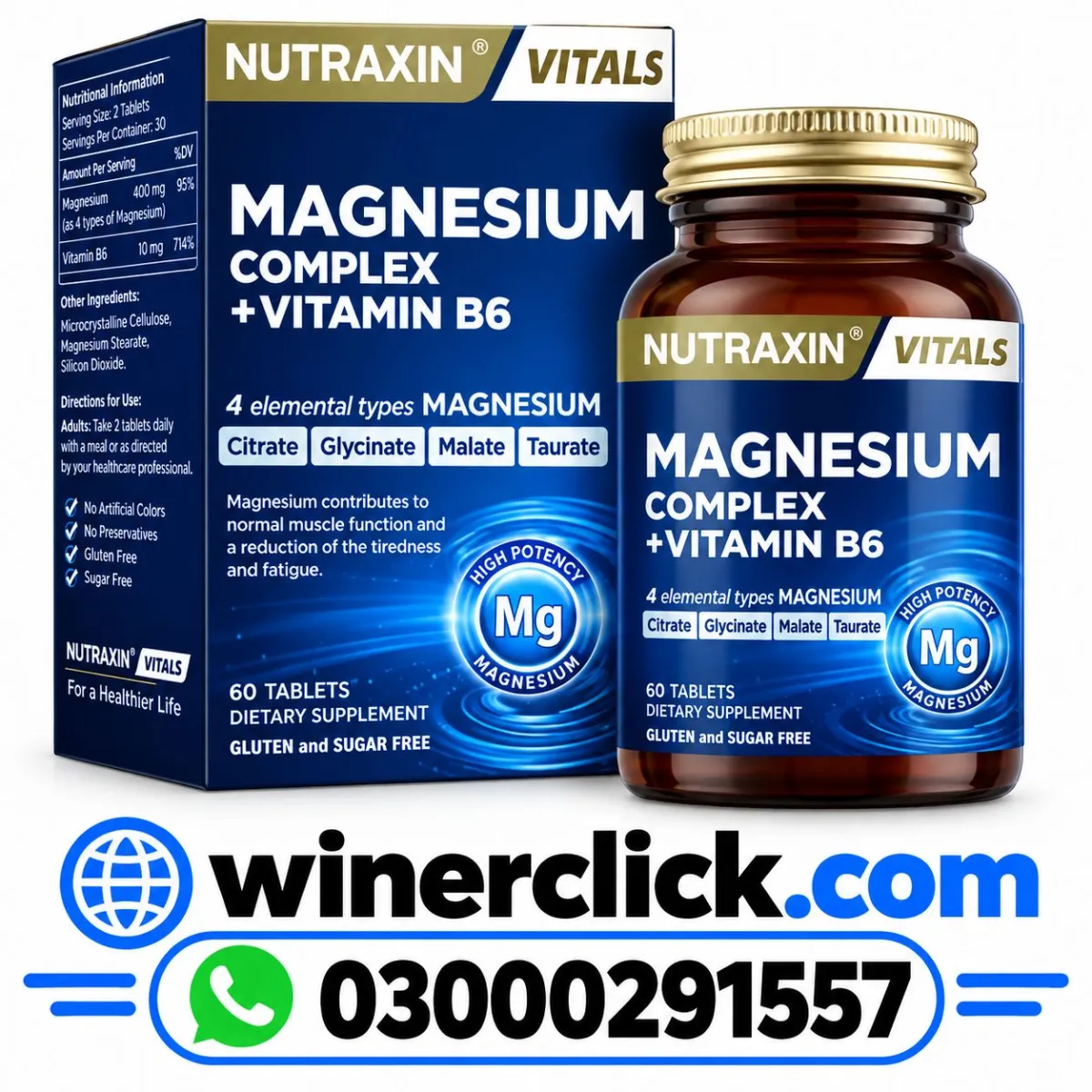 Nutraxin Magnesium Complex Vitamin B6 Tablets (60s) in Karachi - 03000291557