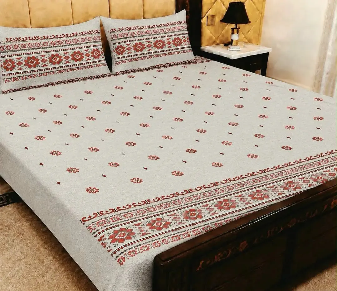 Three-Piece Cotton Printed Double Bedsheet Set, Karachi