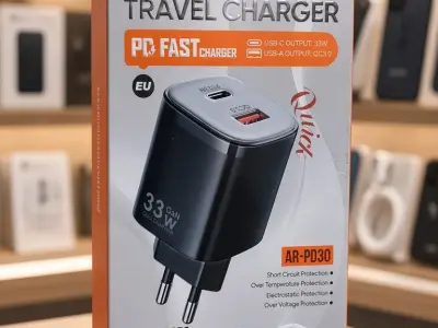 33W GaN PD Fast Travel Charger | Dual Port (USB-C 33W + QC 3.0) | Black
