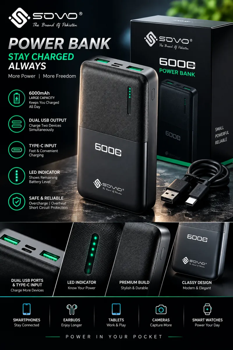 Black ABS Plastic Power Bank