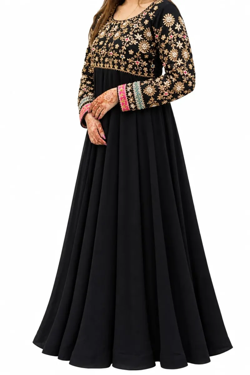 Black Embroidered Handwork Long Frock
