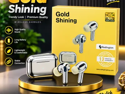 Gold Shining Wireless Earbuds – Premium Stylish Design | Clear Sound & HD Mic