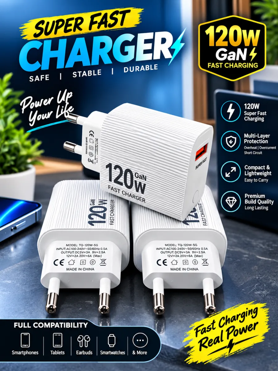 120W GaN Super Fast Charger – High Speed Charging | Compact & Powerful