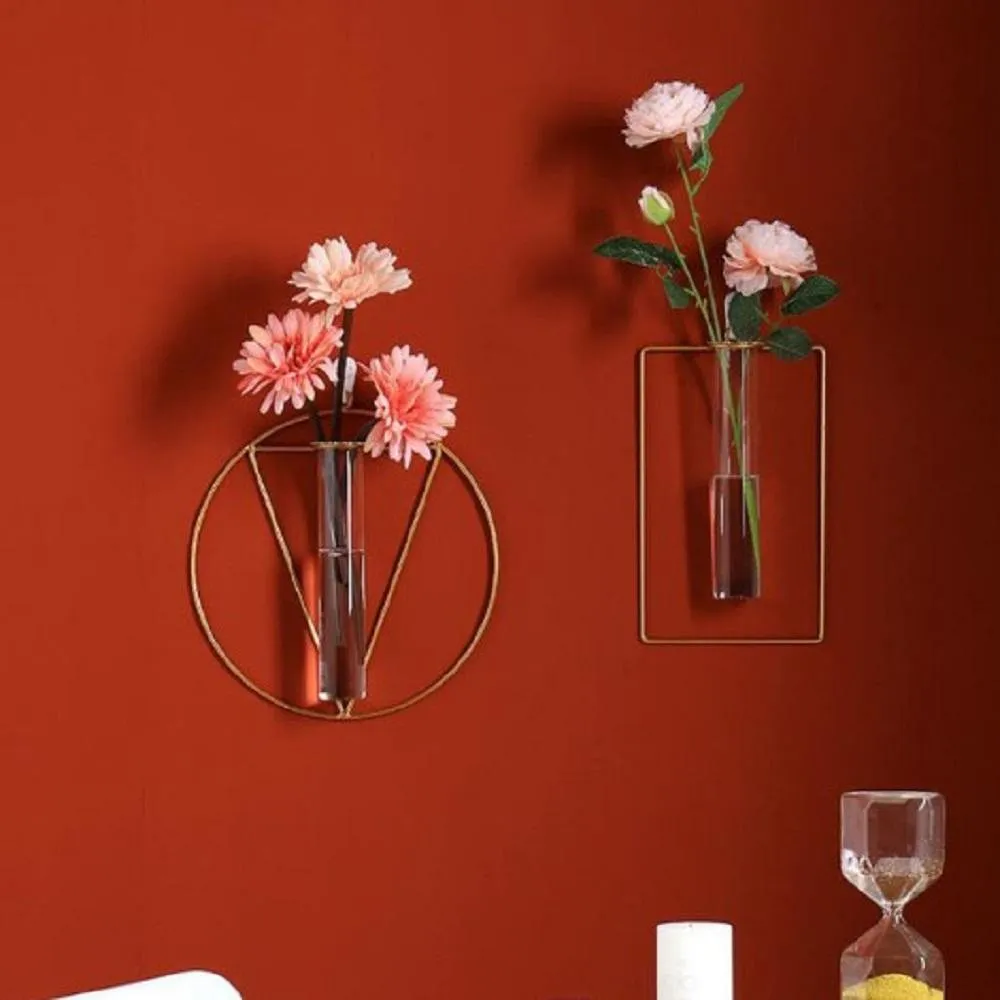 Golden Metal Vases Set of 2 for Home Decor