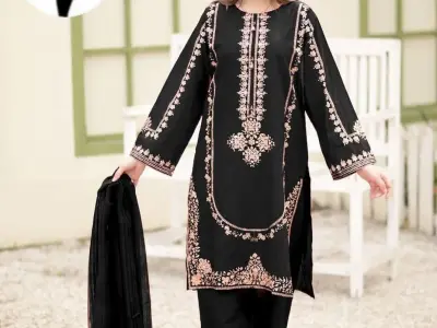 Black shamoz silk 3 piece suit unstiched - photo 1