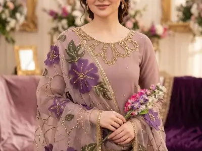 3 piece woman unstiched suit sequin embroidered dress