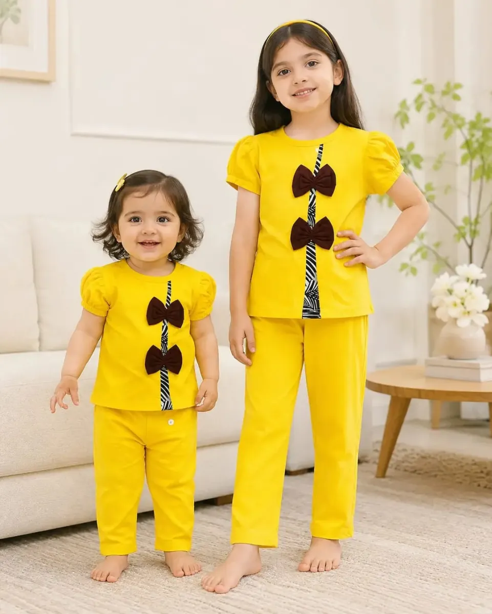 2 piece girls stiched jersey printed pajama and shirt