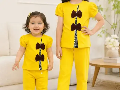 2 piece girls stiched jersey printed pajama and shirt
