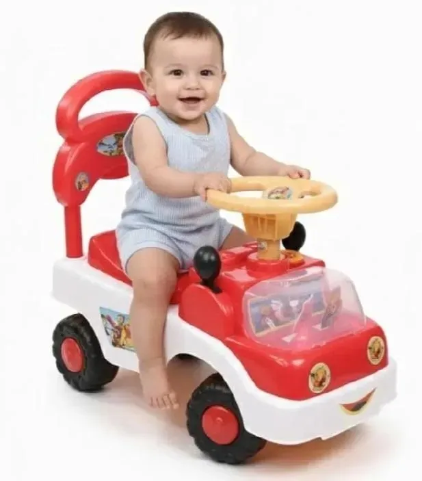 Pink kids riding car with music and lights