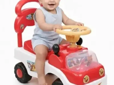Pink kids riding car with music and lights