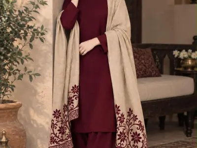 Brosha 3D velvet Pashmina shawl with dhanak shirt and trouser - photo 4