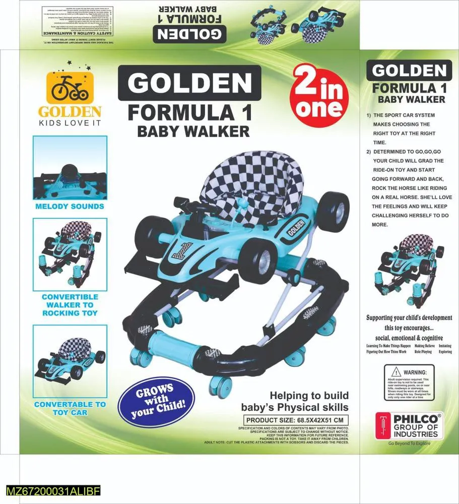 Golden formula 1 baby walker and rocker toy blue
