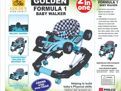 Golden formula 1 baby walker and rocker toy blue