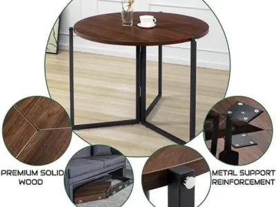 Nesting table brown wood foldable from home and office - photo 2