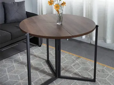 Nesting table brown wood foldable from home and office - photo 3