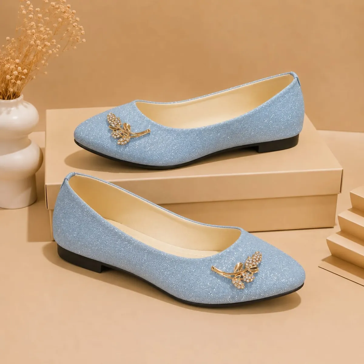 LADIES GLITTER PUMPS SHOES FOOTWEAR