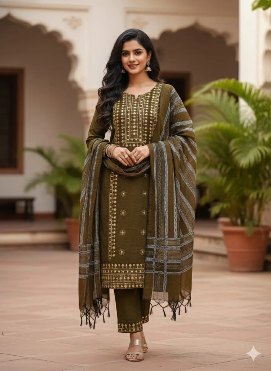 Khaadi Khaddar Embroidered Unstitched Luxury 3 Piece