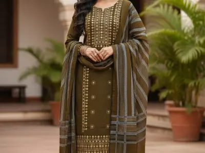 Khaadi Khaddar Embroidered Unstitched Luxury 3 Piece - photo 1
