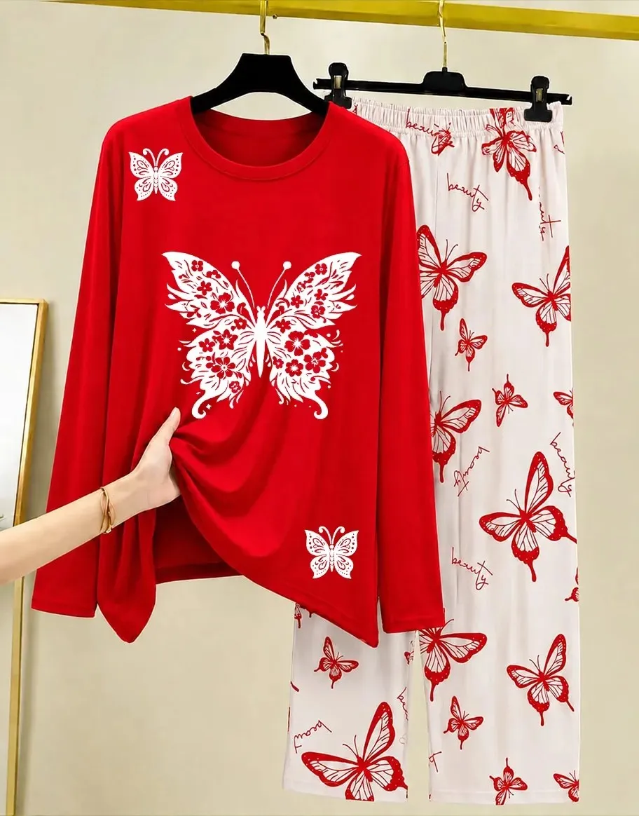 Red butterfly night suit