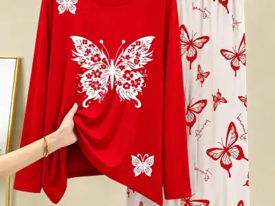 Red butterfly night suit - photo 1