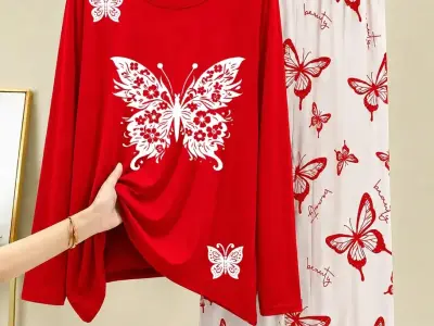 Red butterfly night suit - photo 2