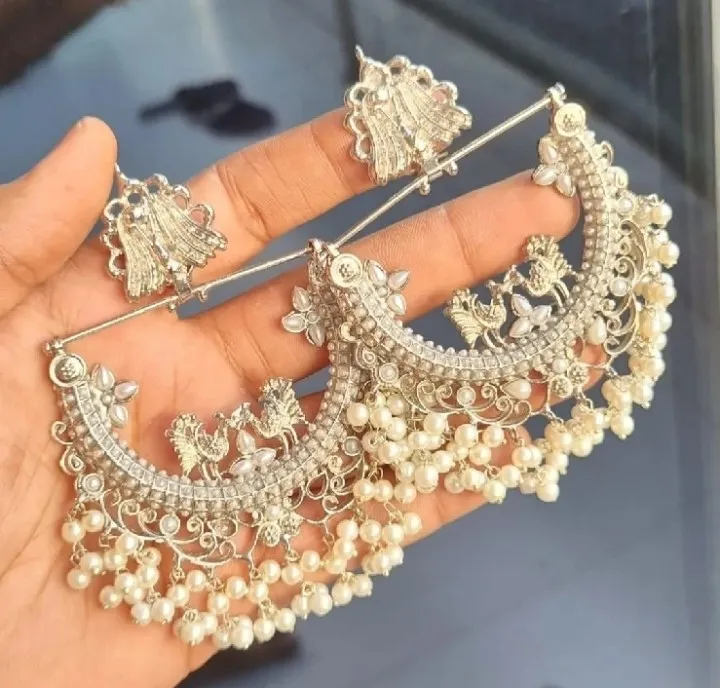 Silver Peacock Ear-Cuff Jhumka