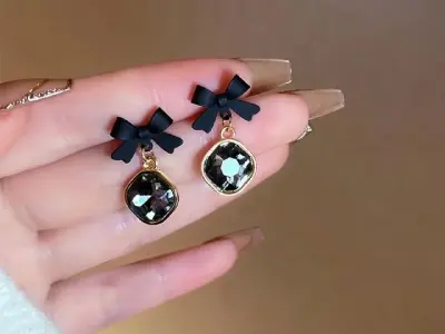 Bow Crystal Korean / Pinterest Style Earrings - photo 2