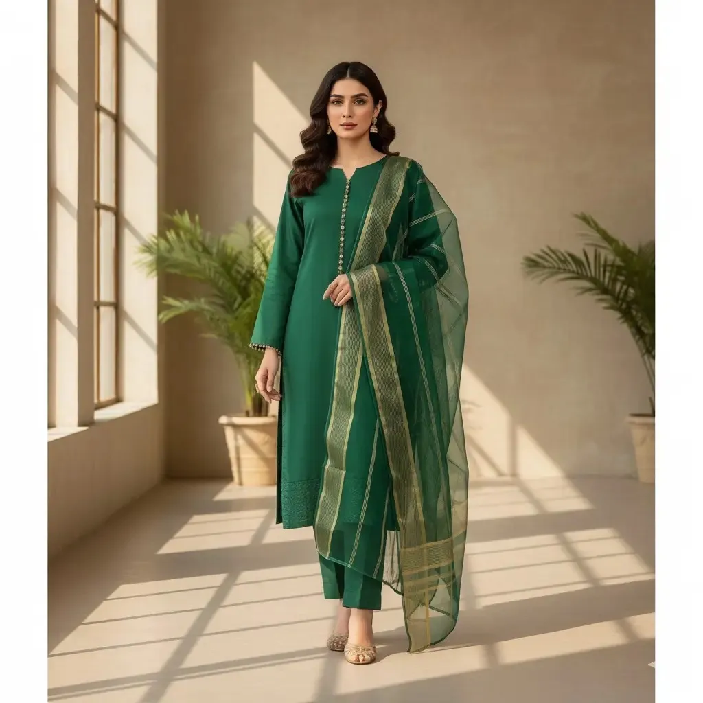 3 pcs women's Unstitched plain suit