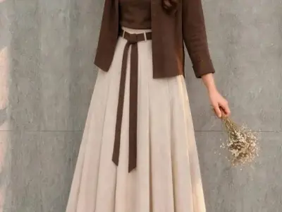 Chocolate Brown and Beige Egyptian Viscose Dress Set - photo 1