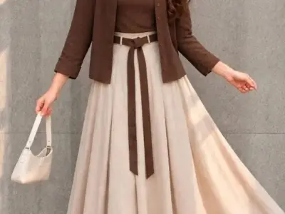 Chocolate Brown and Beige Egyptian Viscose Dress Set - photo 2