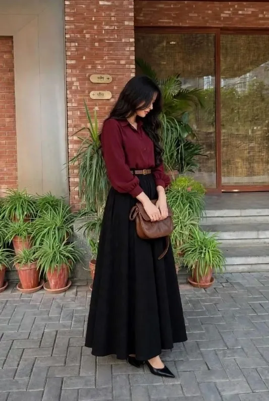 Maroon and black Pinterest inspired dress with belt