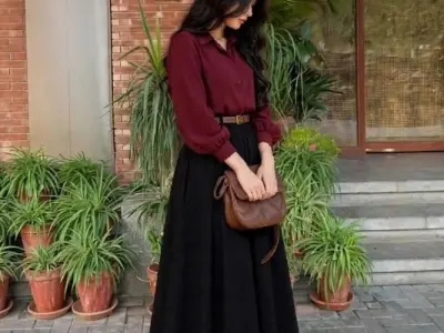 Maroon and black Pinterest inspired dress with belt - photo 1