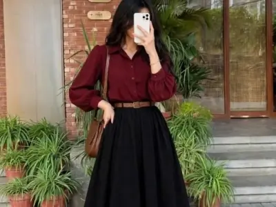 Maroon and black Pinterest inspired dress with belt - photo 2
