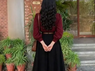 Maroon and black Pinterest inspired dress with belt - photo 3