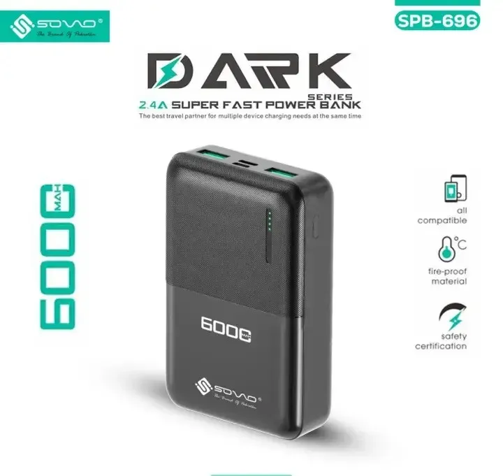 100% Original 6000MAH Mini Power Bank 2.4A Super Fast Power Bank