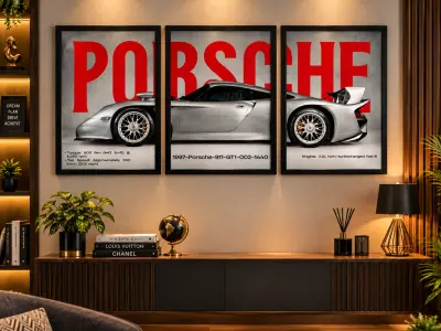 Porsche 911 Pink Luxury Sports Car Wall Art – Premium 3-Piece Poster Set 🚘🌸 - photo 1