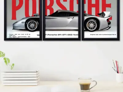 Porsche 911 Pink Luxury Sports Car Wall Art – Premium 3-Piece Poster Set 🚘🌸 - photo 2