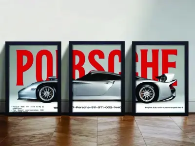 Porsche 911 Pink Luxury Sports Car Wall Art – Premium 3-Piece Poster Set 🚘🌸 - photo 3