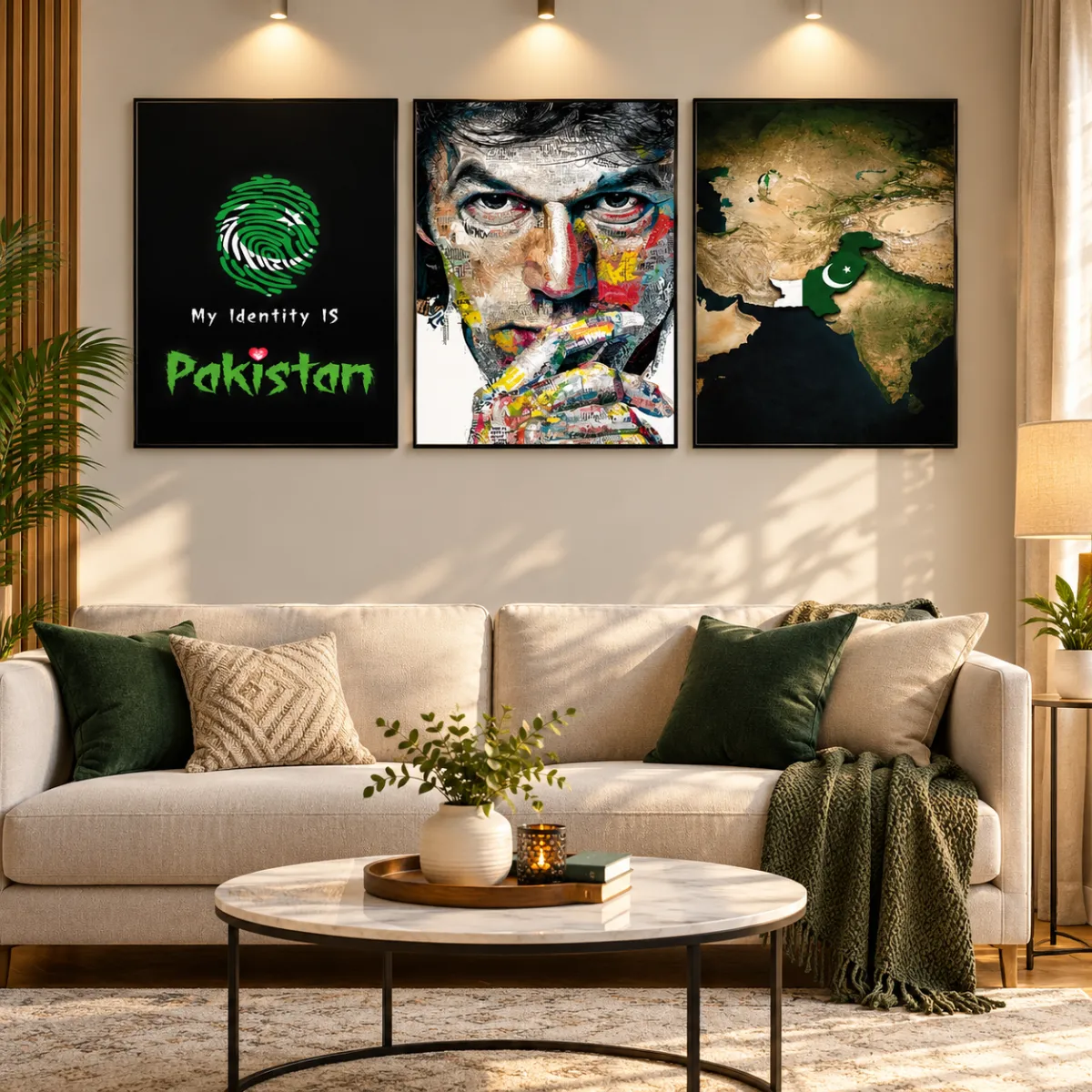 Luxury Pakistan Map Wall Art Frames | Set of 3 Modern Living Room Canvas Decor